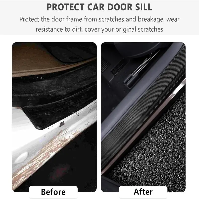 4Pcs Carbon Fiber Door Sill Protectors, Self Adhesive PVC Anti Scratch Film 50x7cm for Car SUV Truck Waterproof DIY Kick Plate
