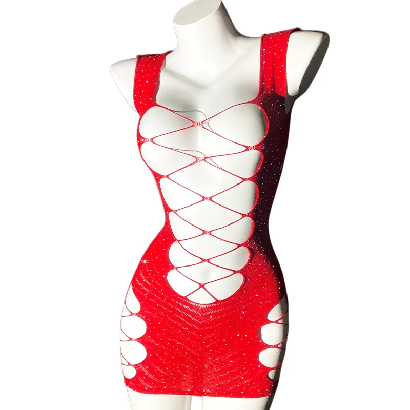 1PC Sexy Women shnet Cover Up Without Bikini Hollow Out rhinestone Dress  See Through Beachwear Summer Women's Swimwear T661