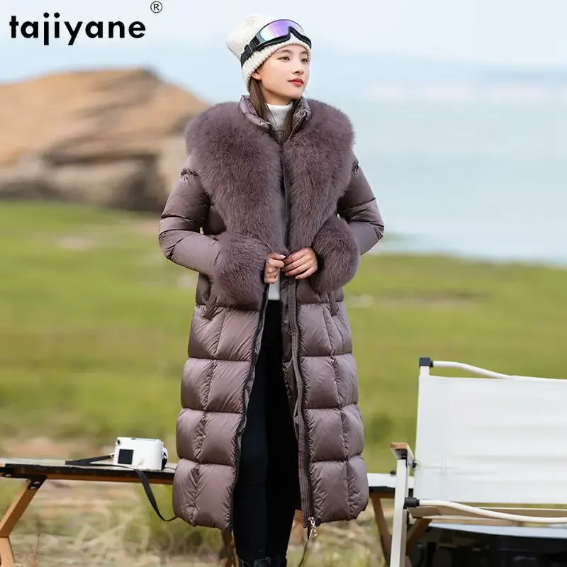 Tajiyane 95% White Duck Down Jackets for Women 2023 Luxury Fox Fur Collar Long Down Coats Thickened Parkas Slim Puffer Jacket