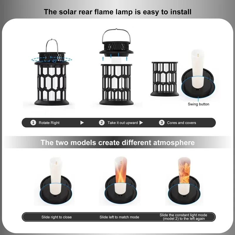 Imagem -03 - Led Pendurado Solar Flame Light Lâmpada de Gramado Atmosfera Led Luz de Vela ao ar Livre Camping Paisagem Pátio Decoração do Jardim