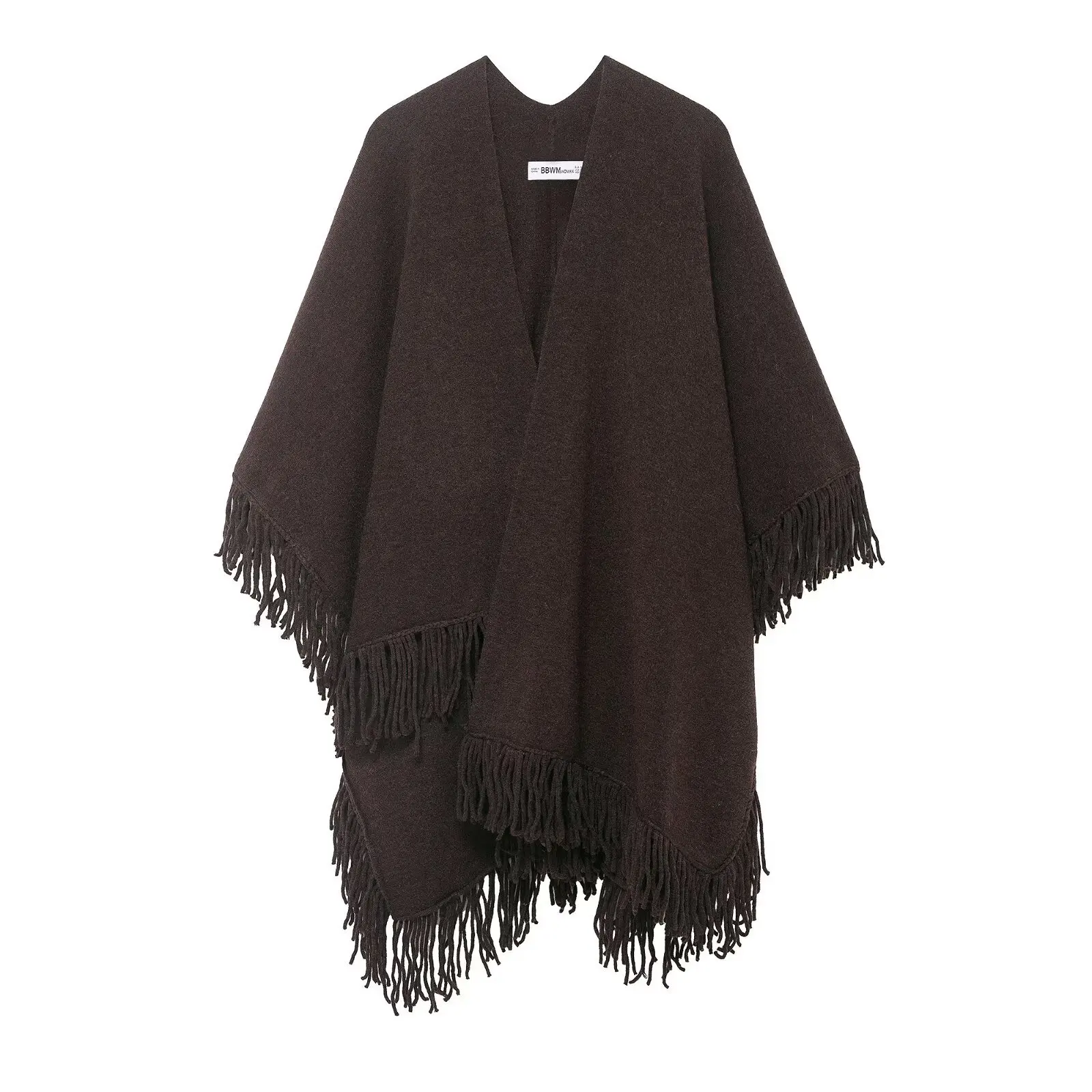 

European and American 2025 new winter women's casual and versatile irregular tassel decorated knitted cape jacket