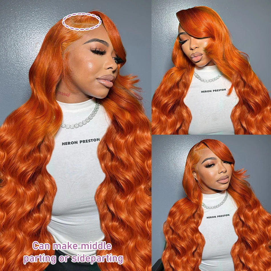 LInks 30 32 Inch Body Wave Ginger Orange 13x6 HD Lace Front Wig 200 Density Colored  13x4 Lace Frontal Human Hair Wigs For Women