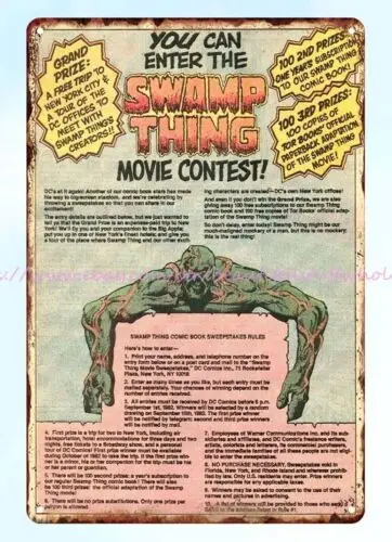 1982 comic ad Swamp Thing Movie Contest metal tin sign  wall decor