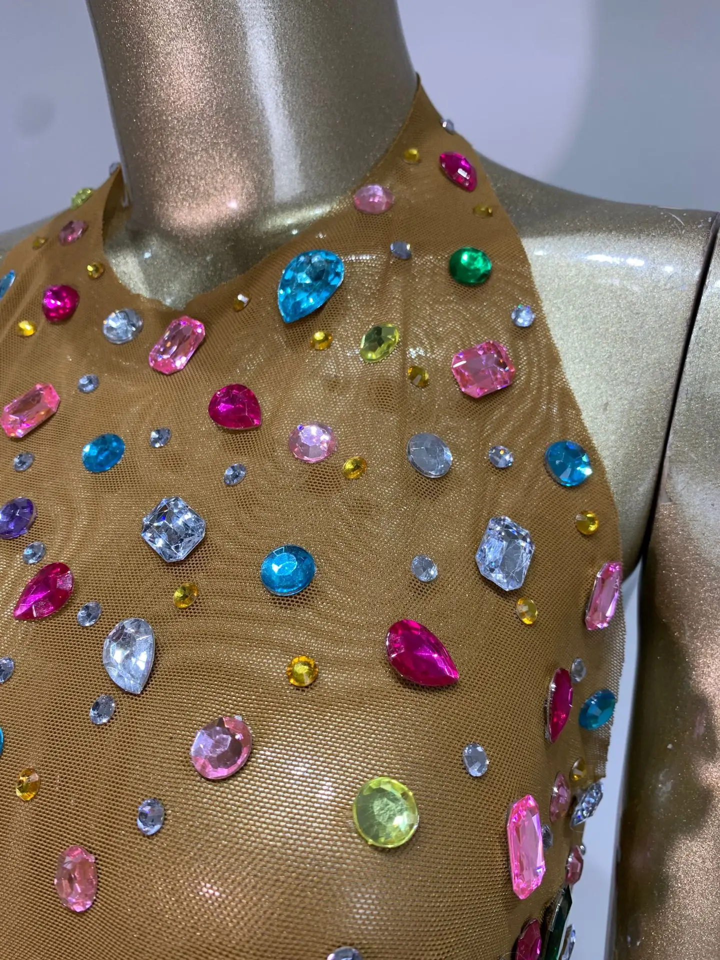 

Colorful Rhinestones Mesh Bodysuit Special Occassion Dress Evening Club Party Stage Costumes Maternity Shoot High Elastic Dress