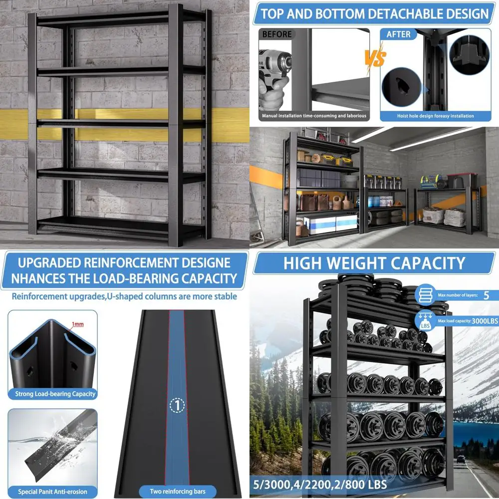 Сверхмощный 5-ярусный гаражный стеллаж емкостью 3000 фунтов, металлический стеллаж для хранения, 72 часа x 48 Вт x 20D, регулируемые стальные полки для Gar