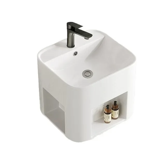 Wall Integrated Small Apartment Mounted Wash Basin Ceramic