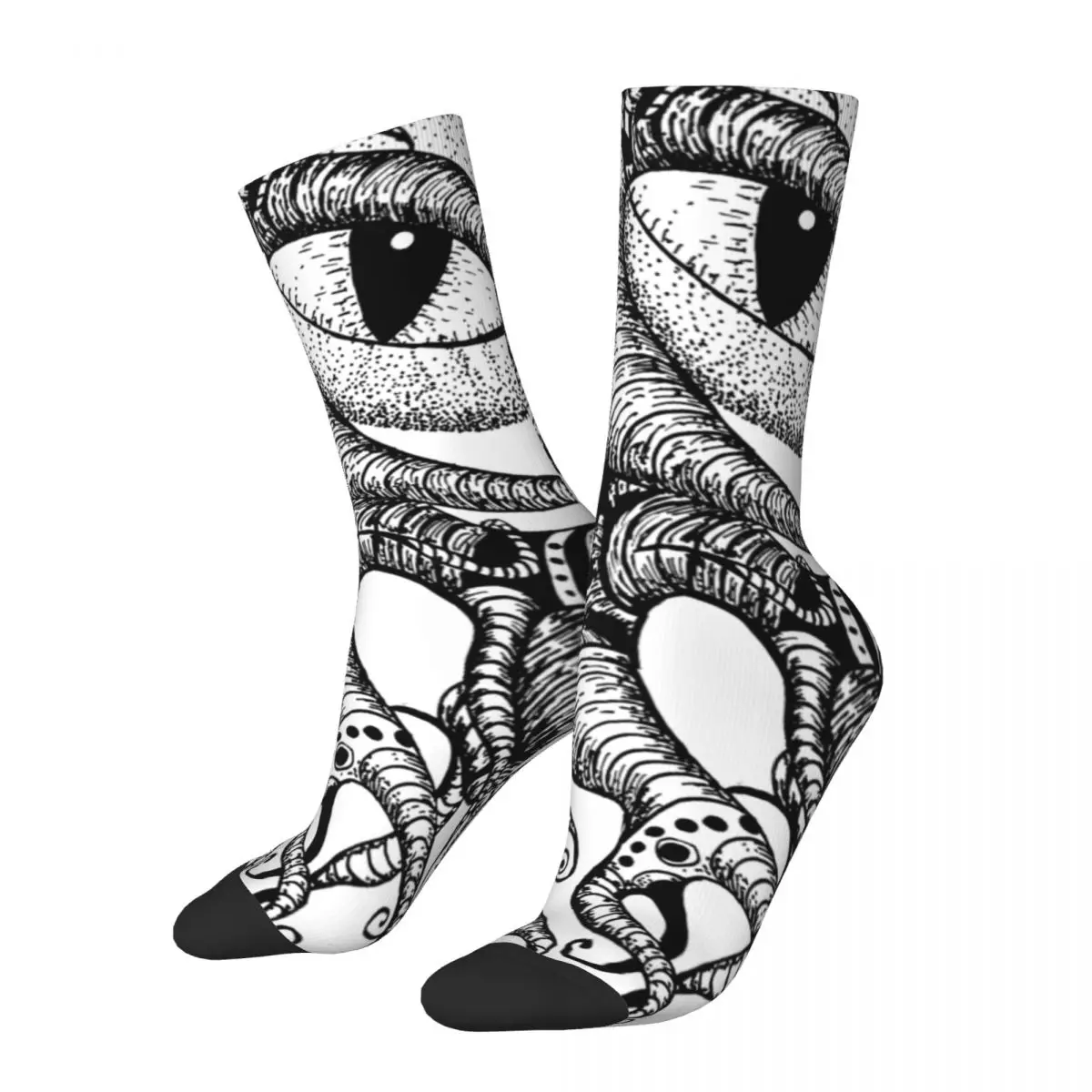 Casual Pen Ink Drawing Eye Tentacles Octopus Football Socks Polyester Long Socks for Unisex Sweat Absorbing