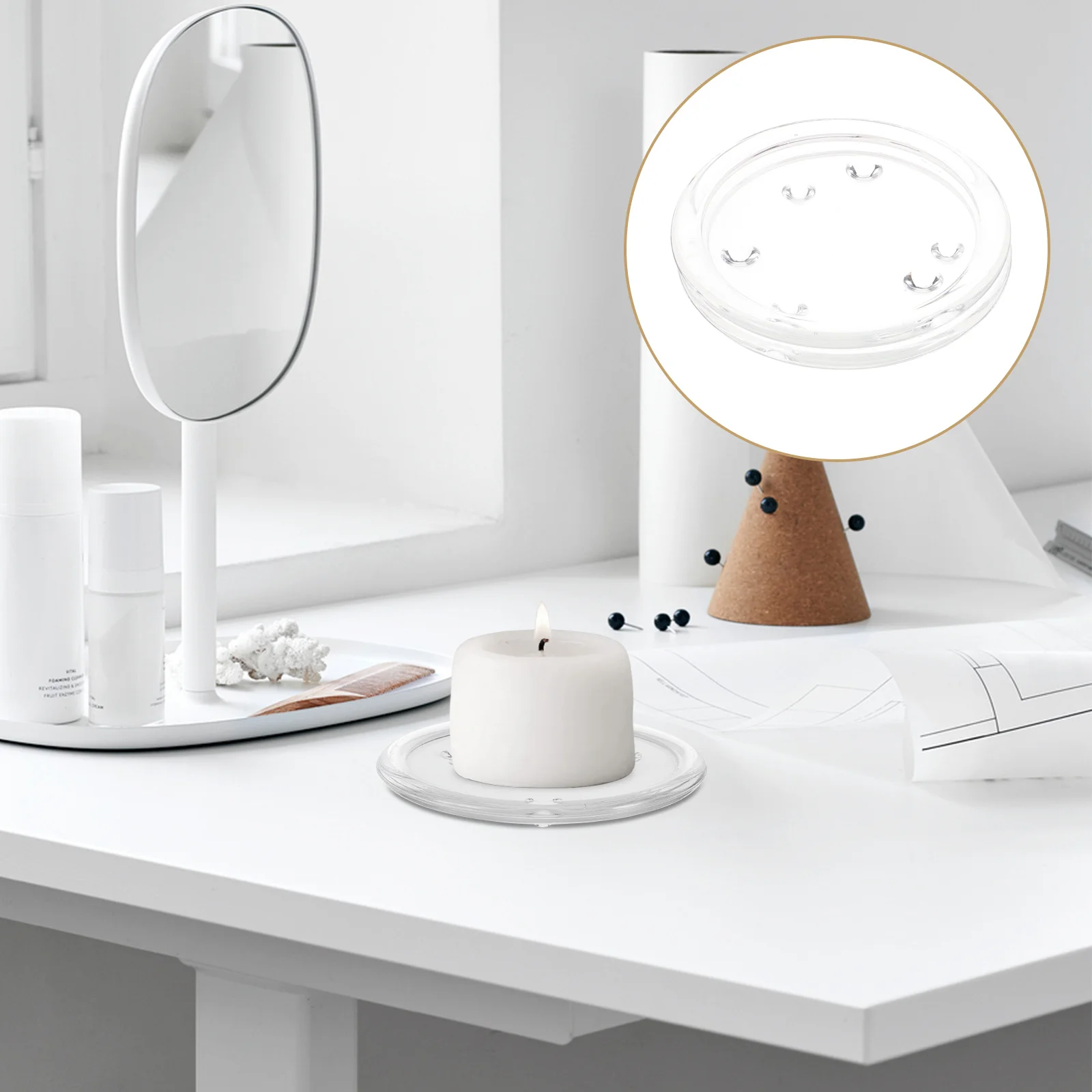 

2Pcs Glass Tray Round Simple Transparent Reusable Table Ornament for Restaurant Coffee Shop Glass Tray