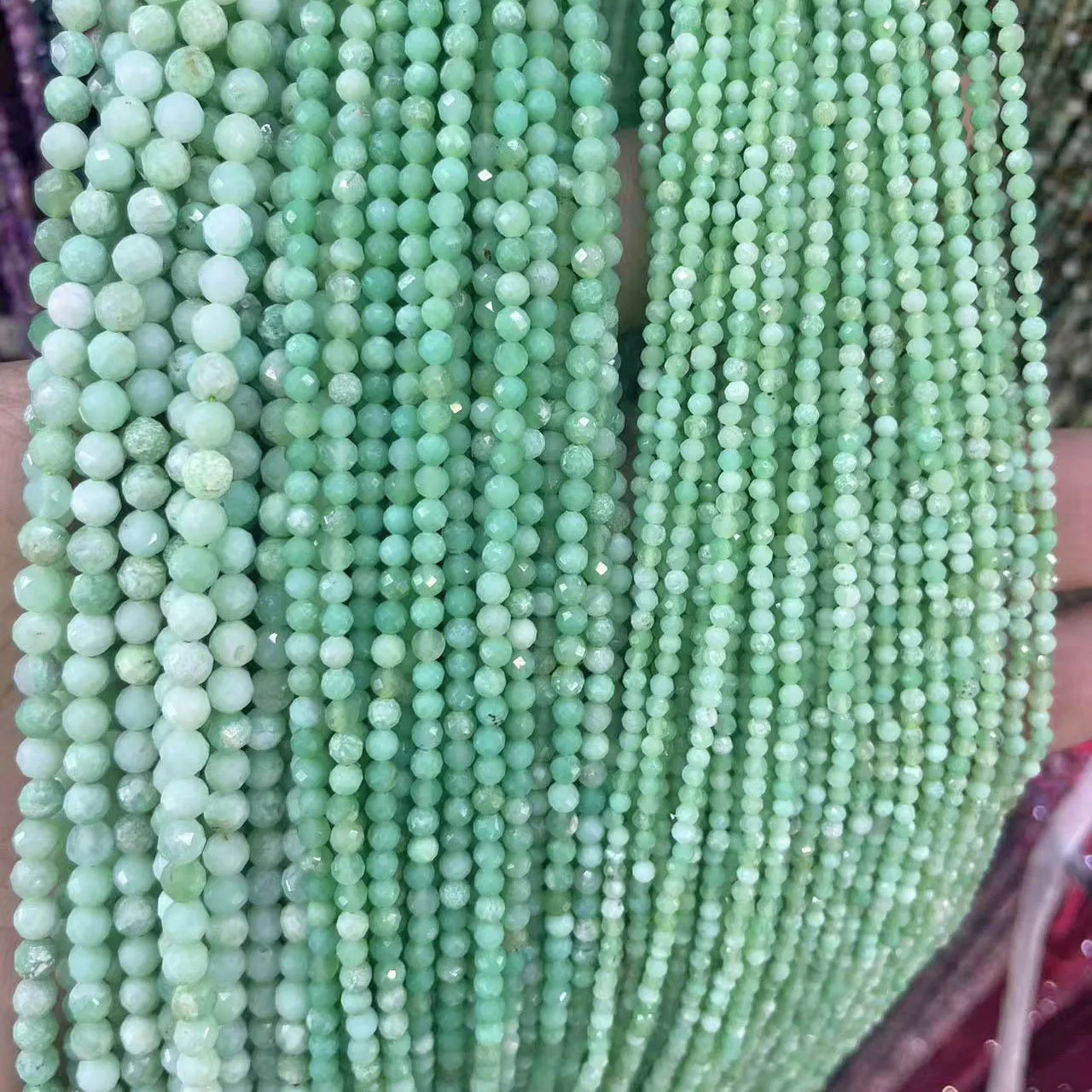 

Natural Green Chrysoprase Round Faceted Small Beads Genuine Gemstones Stones Crystal Charms Gemstones