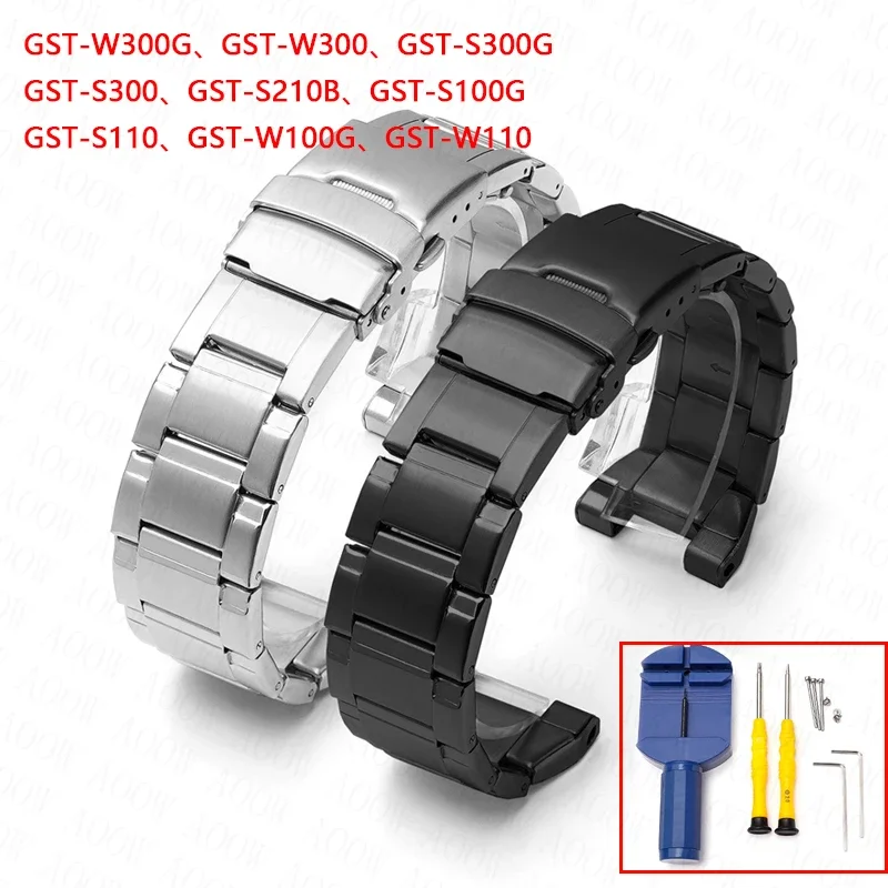 Stainless Steel Strap Watchband for Casio G-Shock G-STEEL GST-W300G S300G 400G B100 S310 Men Metal Replace Watch Band with Tool