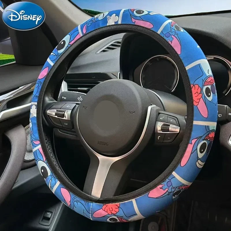 Disney Stitch-funda elástica para volante de coche, 38cm de diámetro, sin anillo interior, accesorios de dibujos animados