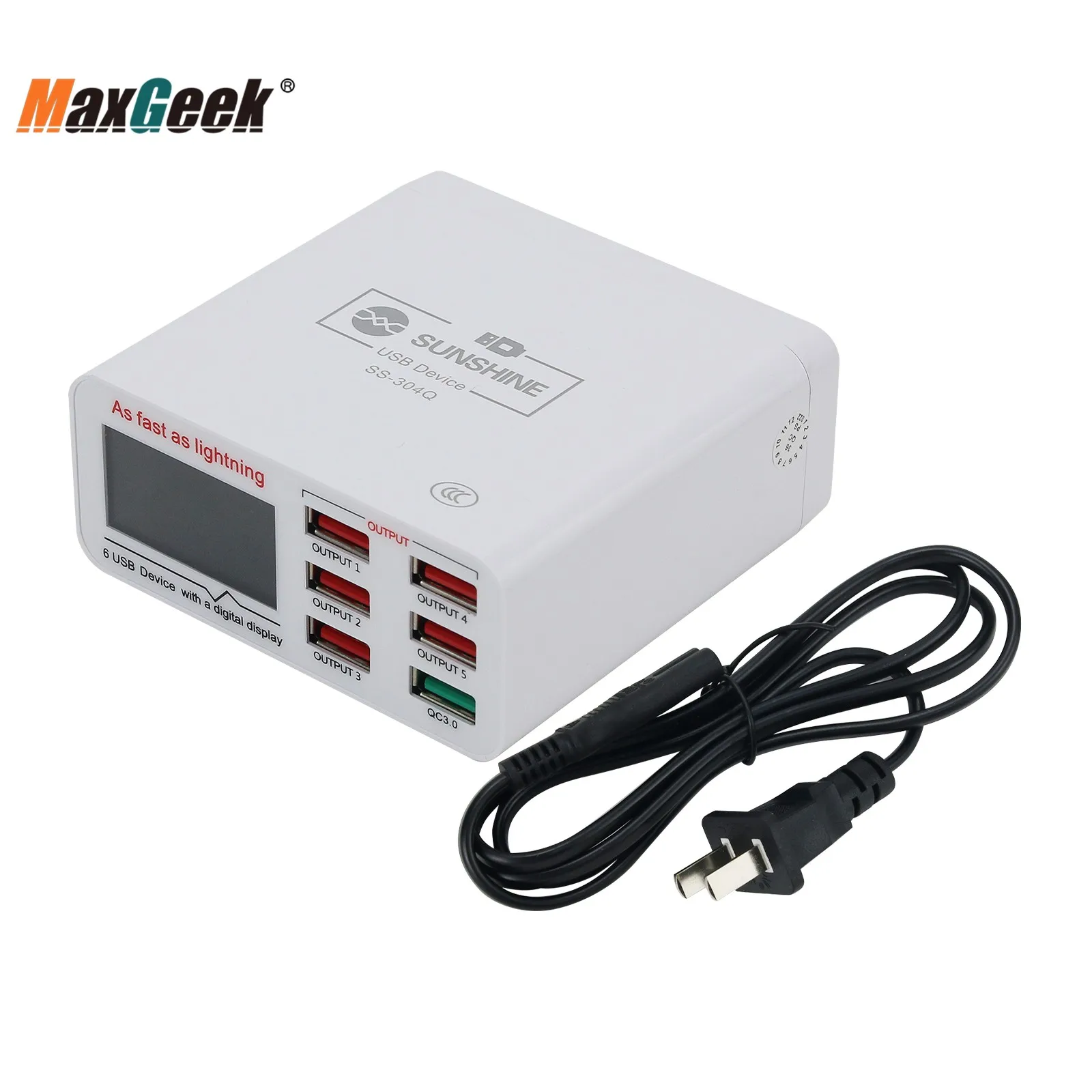 

Maxgeek SS-304Q 6 Port LCD USB Charger 2.4A Fast Charging Support Intelligence QC 3.0 Compatibility For IPAD/iPhone HUAWEI XIAOM