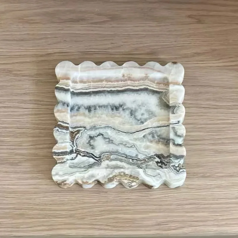 صينية رخامية طبيعية فرنسية عتيقة من وابي سابي، صينية تخزين عطرية بتصميم مدون كوري