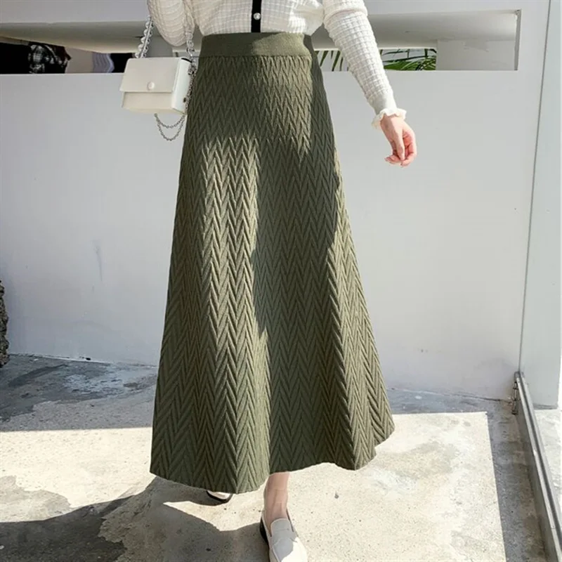 

Autumn Winter New Fashionable High Waist Knit Flared A-line Commute Elegant Skirt