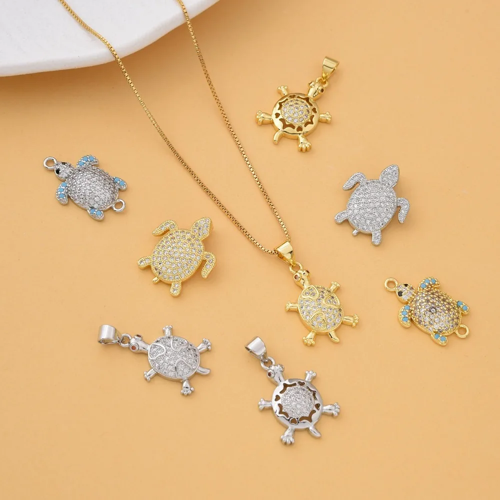 

2 шт. медные позолоченные ювелирные изделия, кулон в виде океанской черепахи, браслет «сделай сам», ожерелье, инкрустация, циркон, очаровательные аксессуары, оптовая продажа