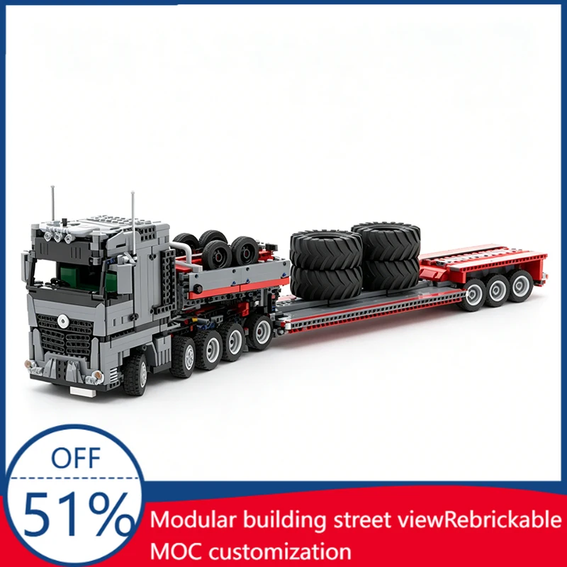 

2815PCS RC Arocs SLT Truck With Lowbed Trailer MOC Vehicle Model Custom Building Blocks Assembly Educational Toy Gift For Kids