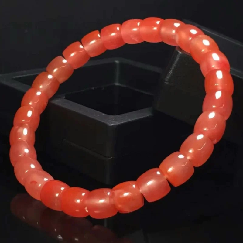 Nanhong Natural Sichuan Material Agate Cherry Red Straight Cut Rosy Pink Bracelet