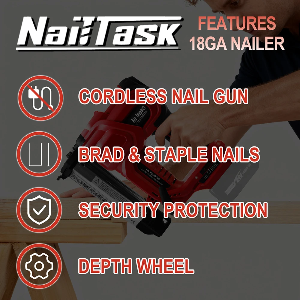 NailTask 20 فولت 18 مقياس مسدس مسامير لاسلكي 2 بوصة قوة براد آلة بائع المسامير مع مسامير الأظافر لتنجيد الخشب لتقوم بها بنفسك (بدون بطارية) #2