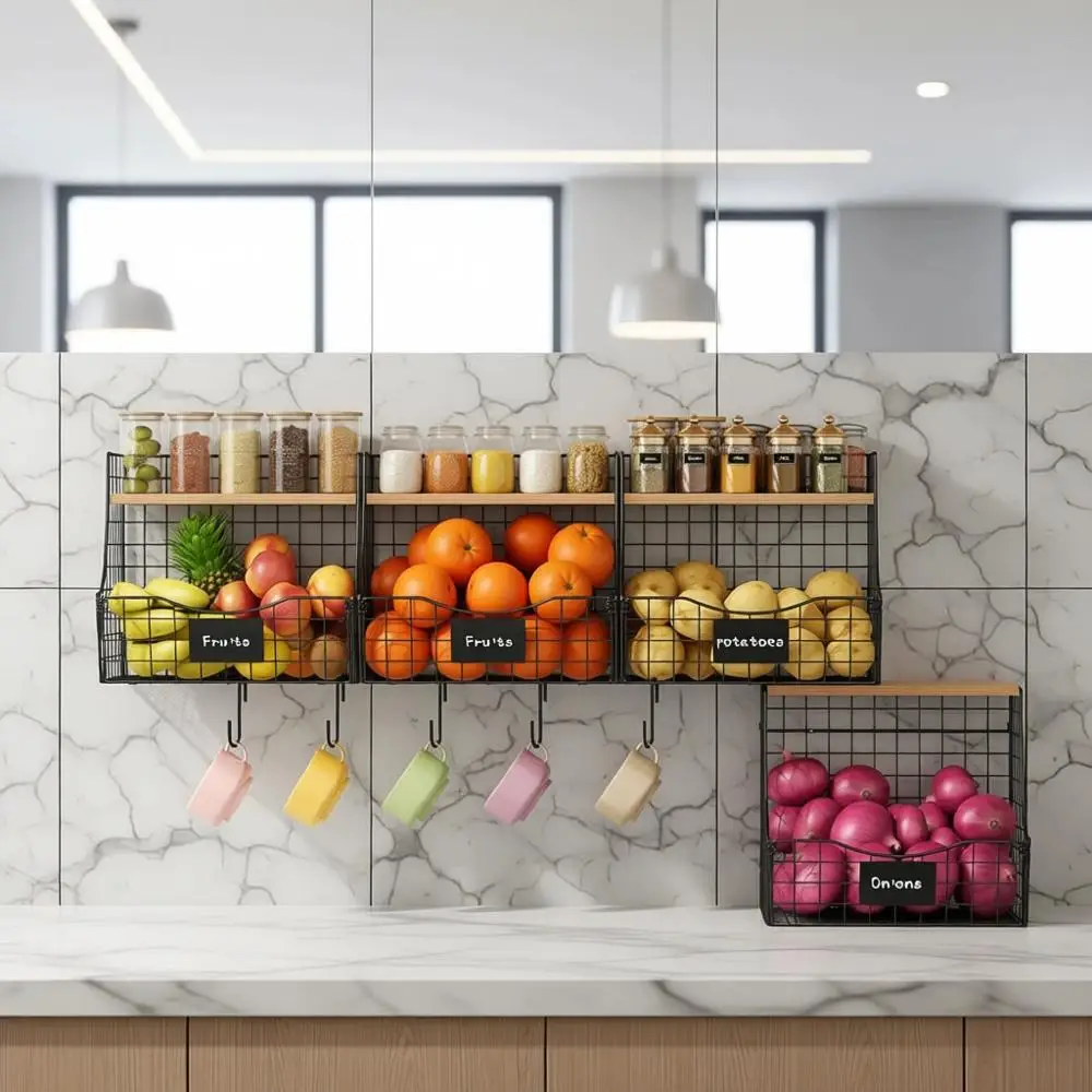 

Multi-Functional Kitchen Storage Basket with Lid, Wall-Mounted Design for Fruits, Vegetables, and Snacks, 11.81x8.66x10.63 inche