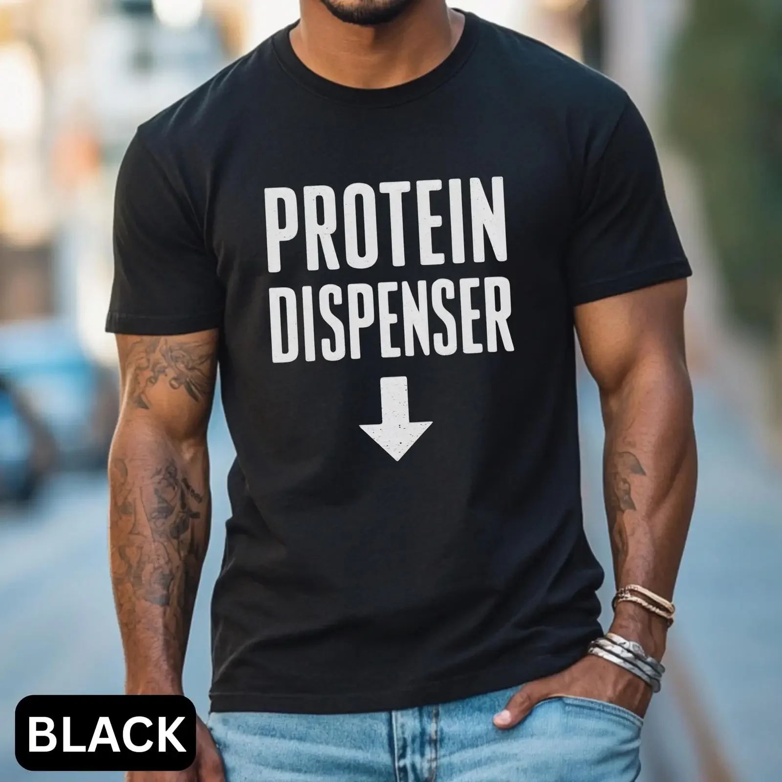 Protein Dispenser T shirt Mens Funny Gym Rude Bodybuilding For Gay Man vintage Washed Slightly streetwear Versatile Casual Soft