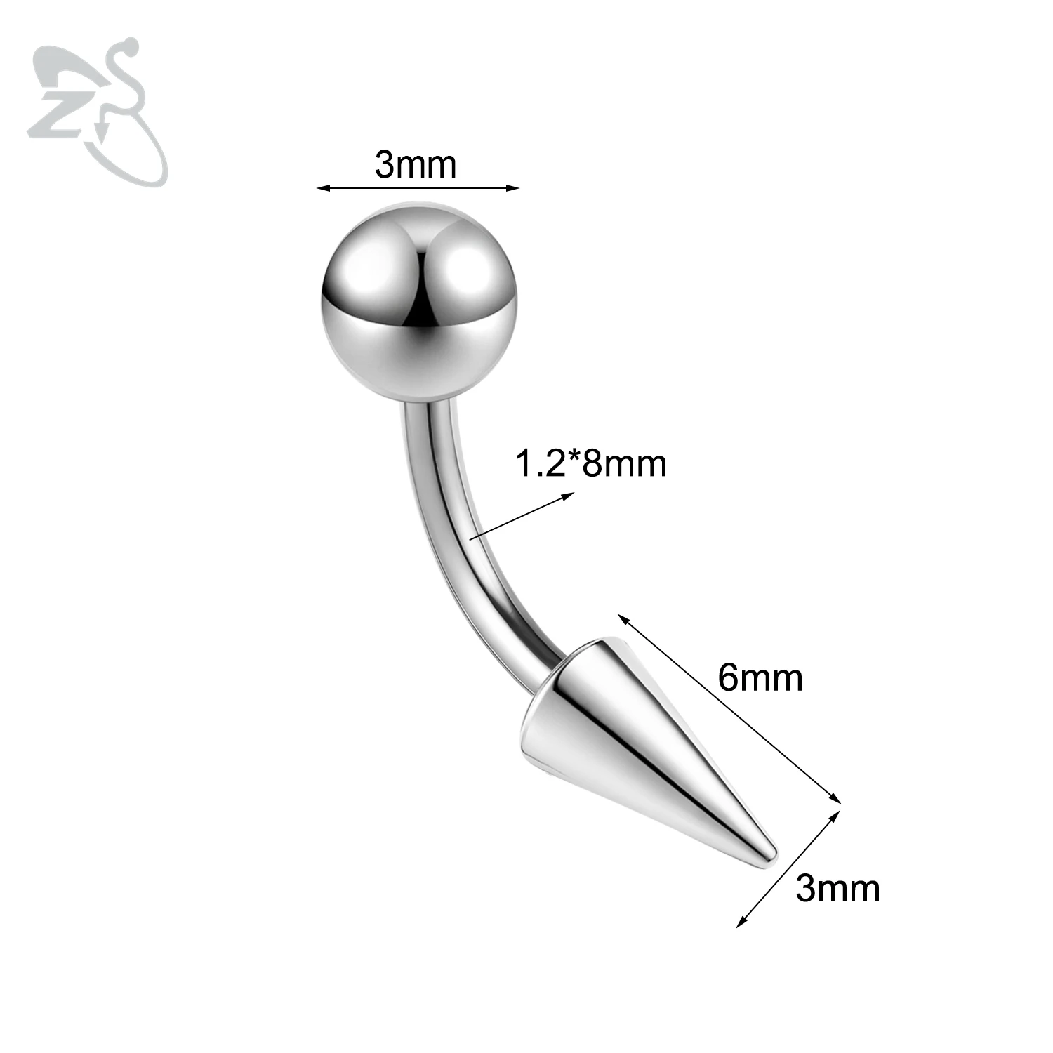 16G Stainless Steel Spike Eyebrow Ring, Unisex
