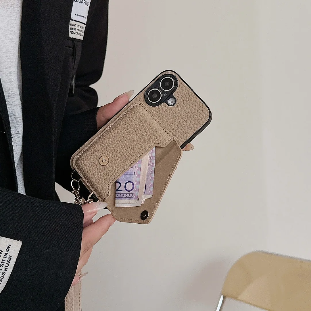 Crossbody Lanyard Leather Card Holder Pocket Wallet Case For iPhone 11 12 13 14 15 16 17 Pro Max Plus Purse Shell Phone Cover