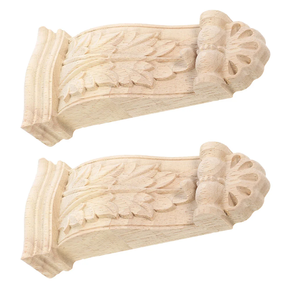 

2 Pcs Carved Wood Capital Corbel Corbels Decorative Stigma European Style Carving Applique Beige