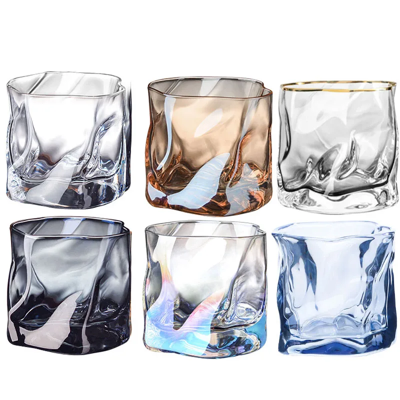 1Pc 200ml Luxury Whisky Glass Cup Unique Twisted Glass Wine Cocktail Beer Coffee Drink Tea Mug Kitchen Bar Club Party