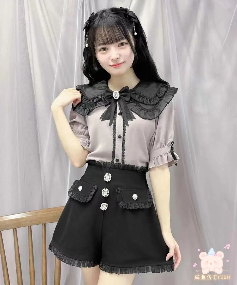 Rojita Skirt Autumn Big Doll Collar Bow Brooch Women's Casual Skirt Mine Series Mass-Produced All-Matching High Waist Shirt