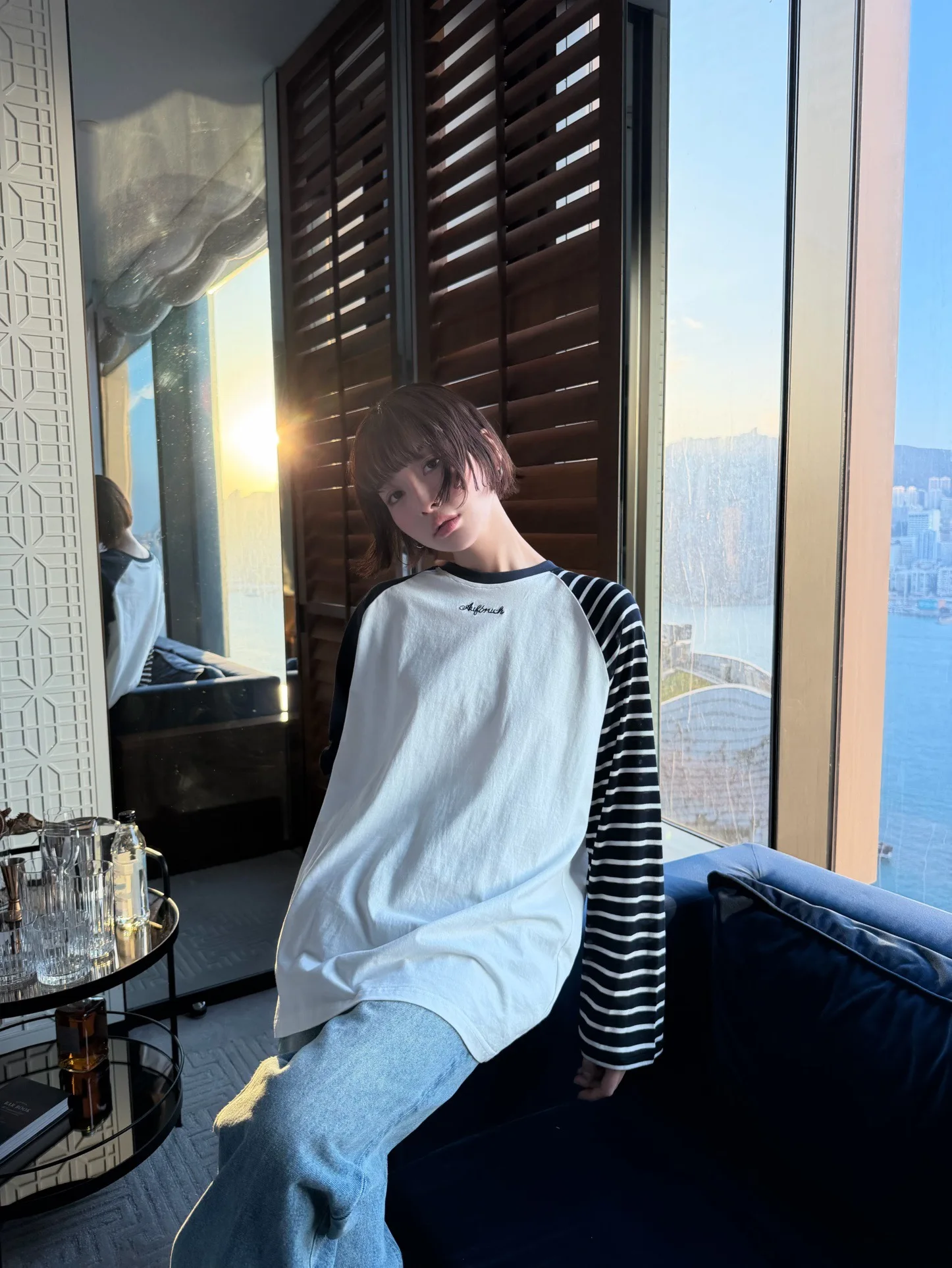 

Basic Long Sve Stripe T-irt Monet Studio Spring 2026 Lyocell Cotton Blend Casual Sle Straight Cut round Ne Top