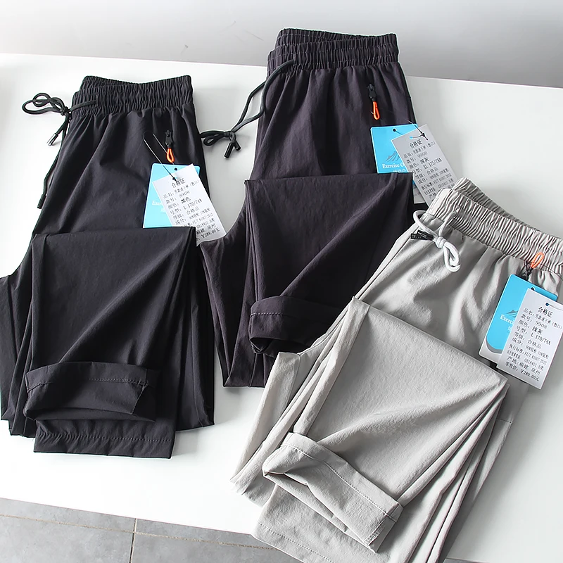 

Ультра удобные эластичные летние мужские повседневные легкие брюки из ледяного шелка Qui Dry, прямые длинные брюки со средней талией