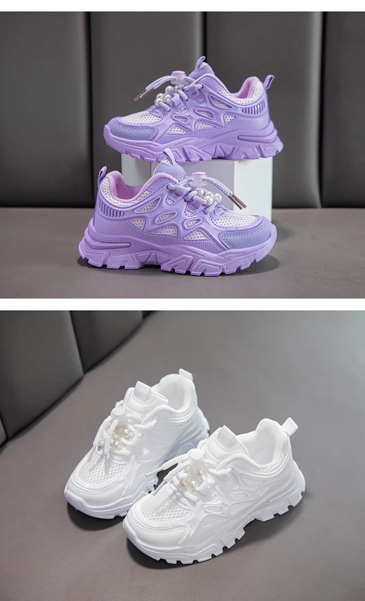 Kinder Mädchen Schule Weiße Freizeitschuhe Einfarbige Mesh-Sportschuhe für Kleinkinder Modische Leichte Kinder-Laufschuhe – Detail 14