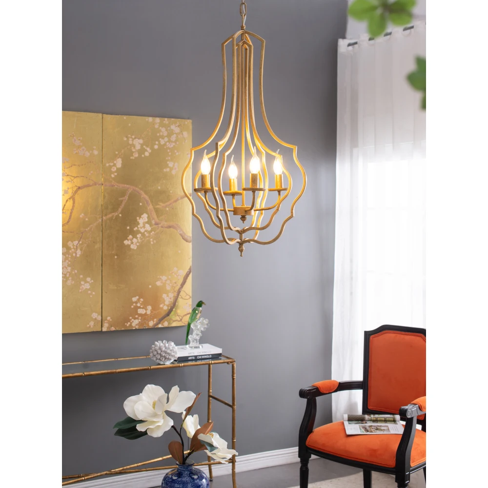 4 - Light Metal Chandelier, Hanging Light Fixture with Adjustable Chain for Kitchen Dining Room Foyer Entryway,Bulb Not Included