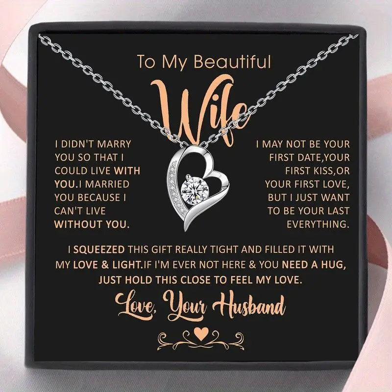 A fashionable heart-shaped necklace designed for my wife, an ideal romantic gift, with the words: 