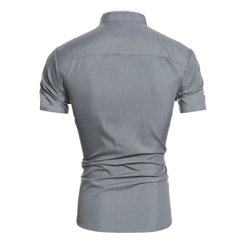 Summer Men's Stand Collar Solid Color Block Short Sleeve Casual Fashion Single Breasted Contrast Shirt
