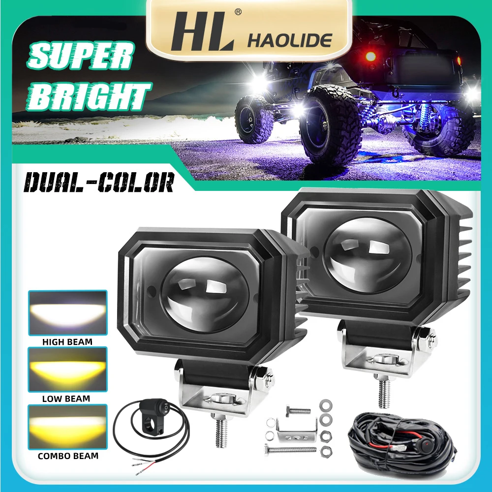 

HAOLIDE 4inch Led Work Light 6500K 3000K Motorcycle LED Running Lights 4x4 Offroad SUV Spotlight Headlights Auto Amber Fog Lamp