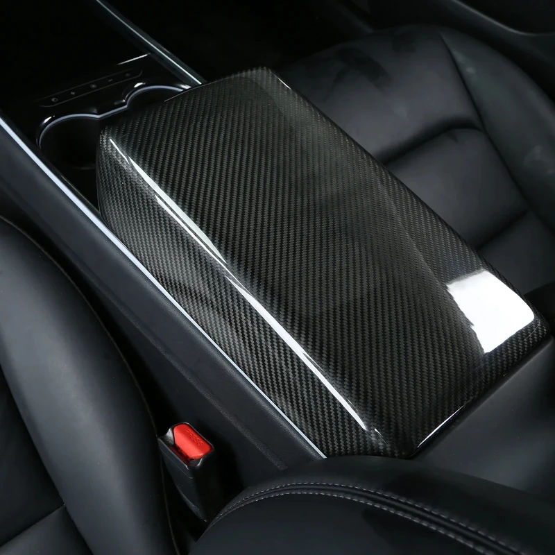 Armrest Box Cover for Tesla Model 3 Y Toray 3K 240G Dry Real Carbon Fiber Snap-in Type Installation Car Modification Decoration