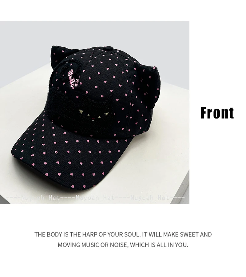 Neue Damen-Baseballkappen mit Cartoon-Katzen- und Bärenmotiven, Katzenohren, Buchstaben, Sonnenschutz, Polka Dots, vielseitige koreanische Schirmmützen, süße Mode-Nische – Detail 9