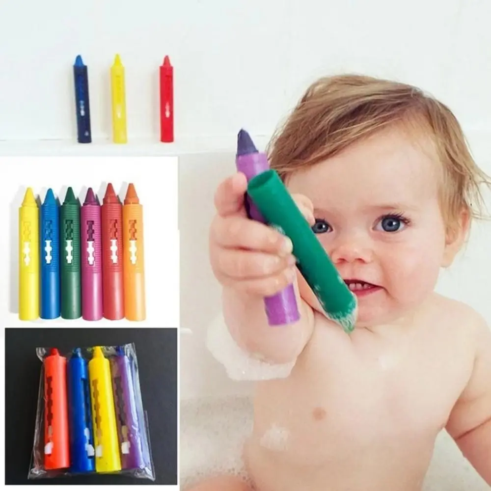 6Pcs Creative Erasable Bathroom Crayon Washable Multicolor Graffiti Toy Bathing Crayons Cognitive Floating Toy