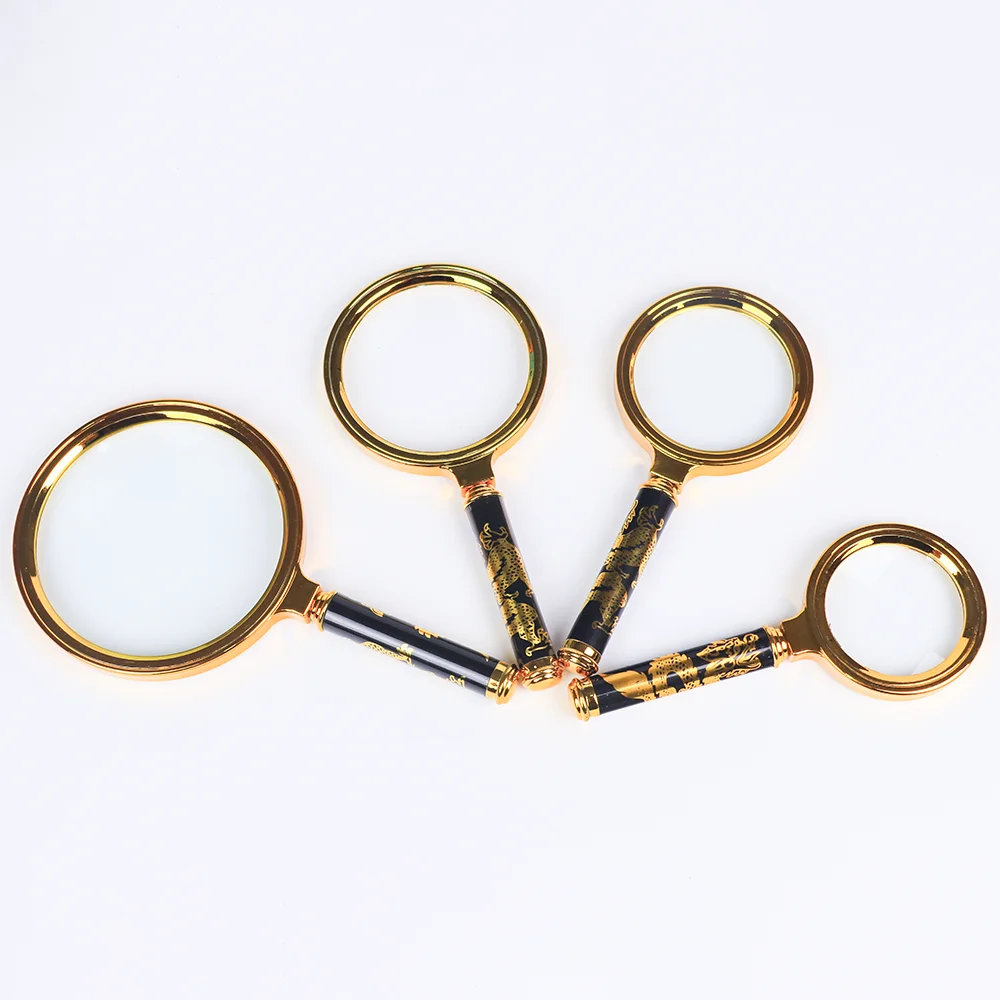 Dragon Pattern Handle 60/70/80/100mm High Magnification 10x Handheld Magnifying Glass for Retro Reading