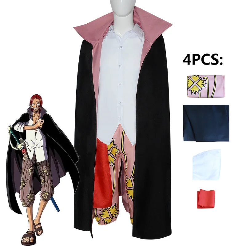 

Anime Film Red Hair Pirate Shanks Cosplay Costume Cloak Pour Adults Hommes One Piece Tralike Coat Full Outfit Halloween Party