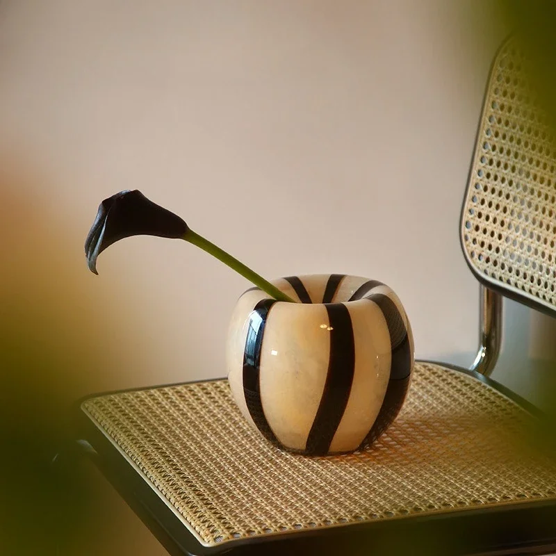 

CLL high-end black stripe design round glass vase soft decoration home living room ornament