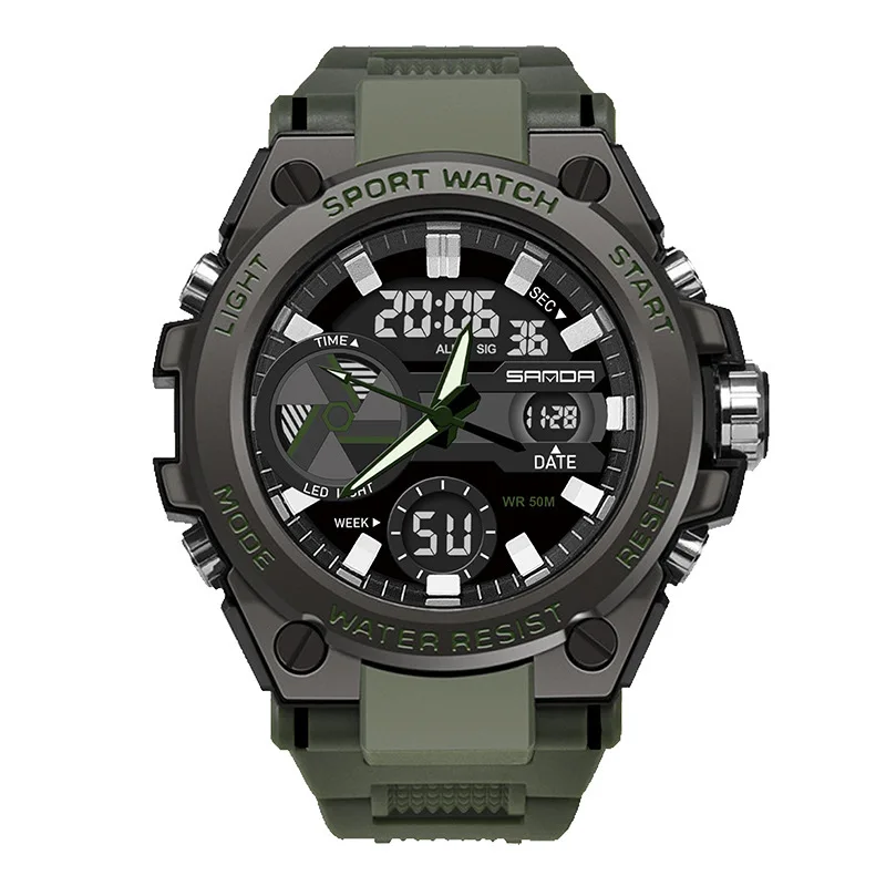 Fashion Sanda Waterproof Electronic Digital Wristwatches Sports Male Student Youth Trend Military Multifunctional Nightlight