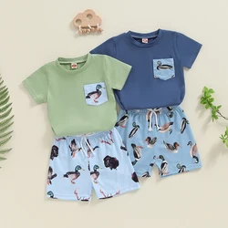 2024-04-26 Lioraitiin Toddler Baby Boy Summer Outfit Duck Print t-shirt a maniche corte Set di pantaloncini elastici in vita