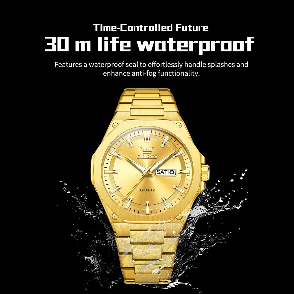 

OLEVS 3733 Casual fashion brushed craft steel belt double calendar men's quartz watch