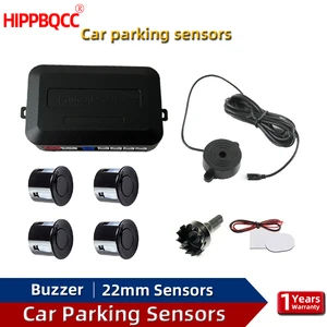 Hippbqcc-car parking sensor kit, 4 sensors, buzzer, 22mm, reverse backup radar, sound alert, indicator, system probe, 12v, free shipping 8 Main Sales Parking Sensors - №4