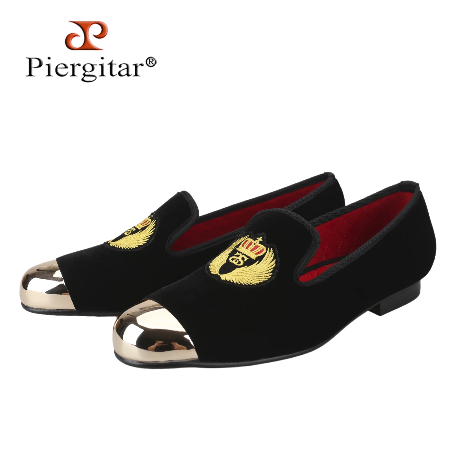 

Piergitar/202023, новый стиль, мужские бархатные туфли с металлическим носком и ручной вышивкой, тапочки для курения, большие размеры, туфли на плоской подошве