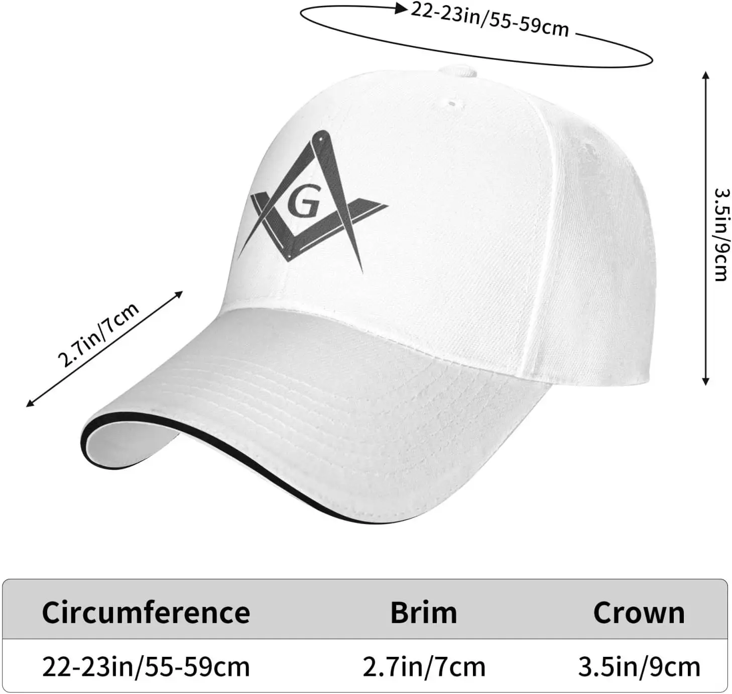 Masonic Gifts White Baseball Cap Men Women Adjustable Plain Dad Hats Low Profile Solid Ball Cap