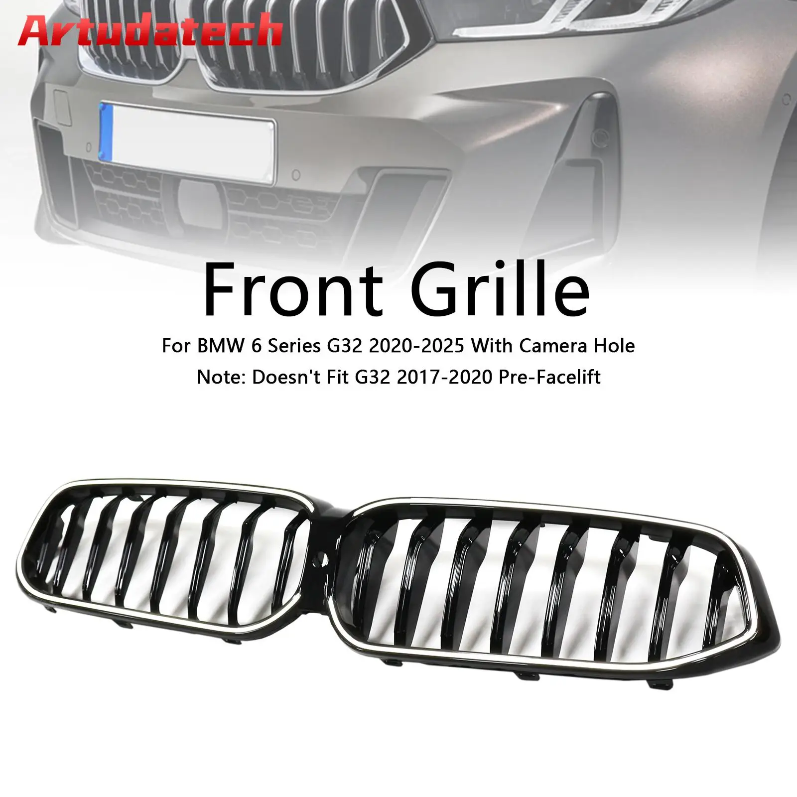 

Artudatech Glossy Black Front Kidney Grill Grille Fit BMW 6 Series G32 2020-2025 2021 2022 2023 2024