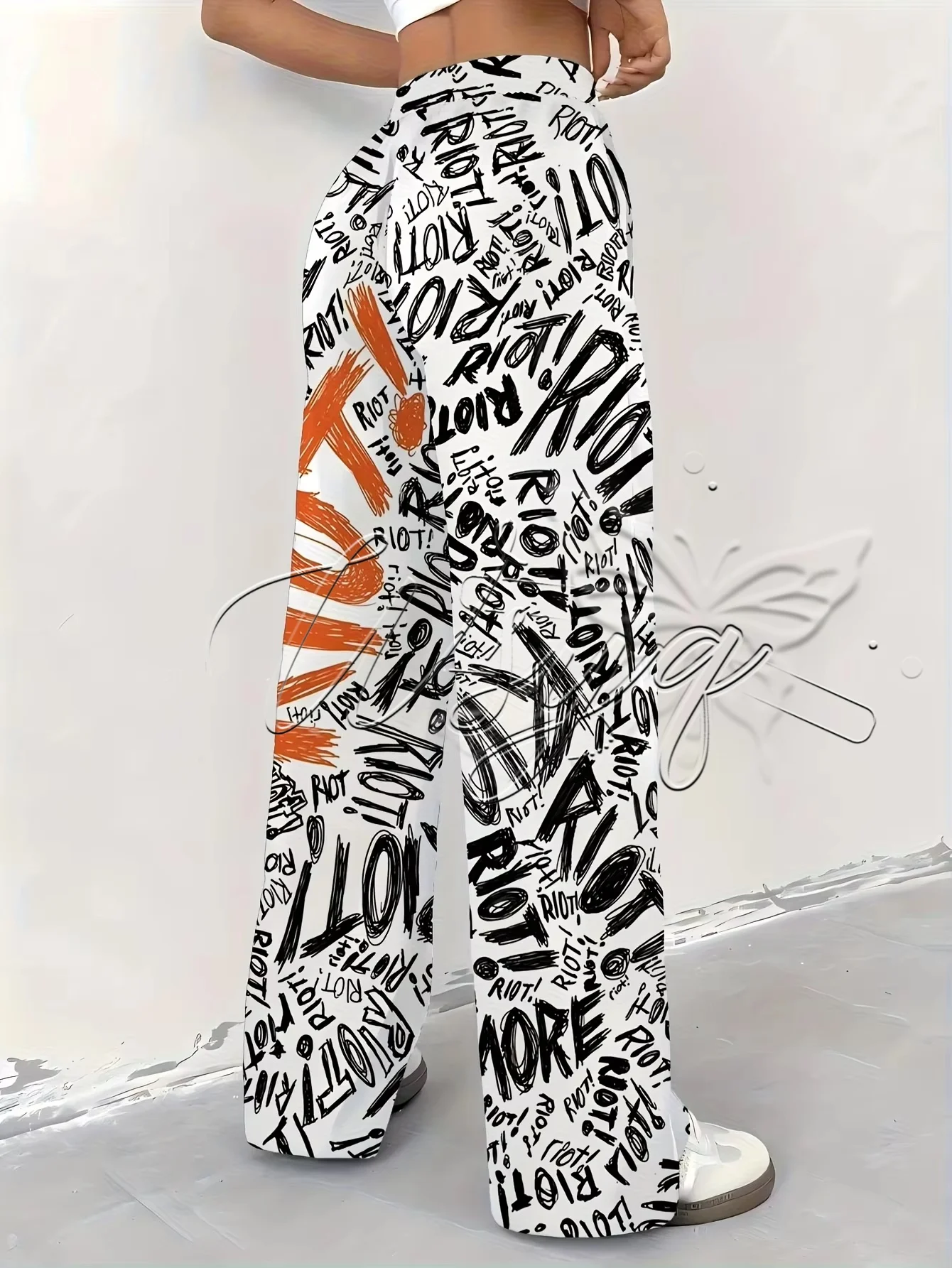 Unisex Summer 3D Street Graffiti Text Graphic Print Straight Leg Pants Y2K Hip Hop Style Loose Elastic Waist Casual Trousers